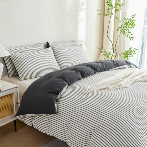 BUPIRD Dark Grey Comforter King Size Set Striped Soft Washed Microfiber Jacquard 3 Pieces Striped Bedding Sets Dark Grey White Comforter for All Seasons and 2 Pillowcases Comfort Breathable - Image 5