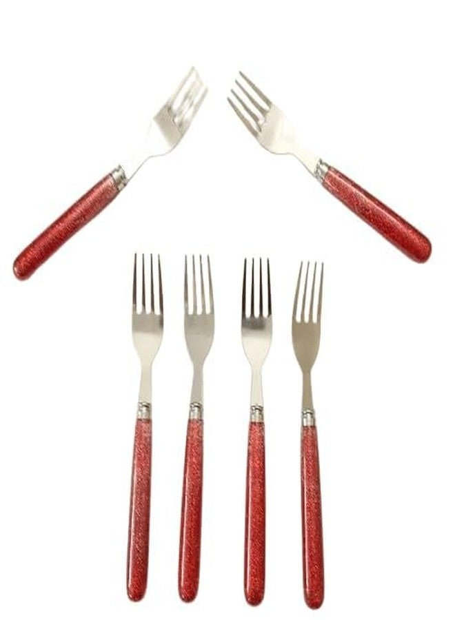 BriKSHi Red Glitter Handle Fork Set – Stainless Steel Dinner Forks, Sparkly Flatware for Home & Party (Set of 6)||501 - Image 1