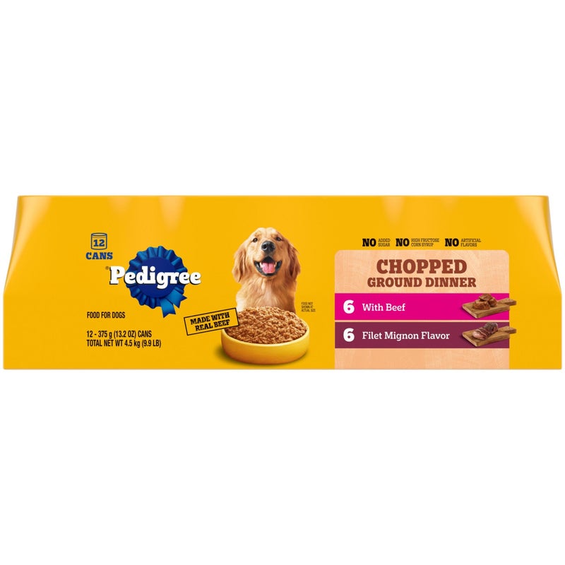 Pedigree Chopped Ground Dinner Wet Dog Food Filet Mignon & Beef Variety Pack, 13.2 oz. Cans (12 Count, Pack of 1) - Image 1
