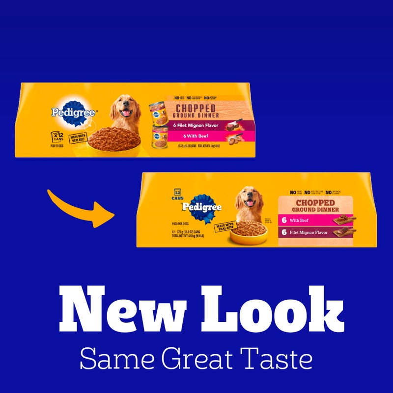 Pedigree Chopped Ground Dinner Wet Dog Food Filet Mignon & Beef Variety Pack, 13.2 oz. Cans (12 Count, Pack of 1) - Image 2