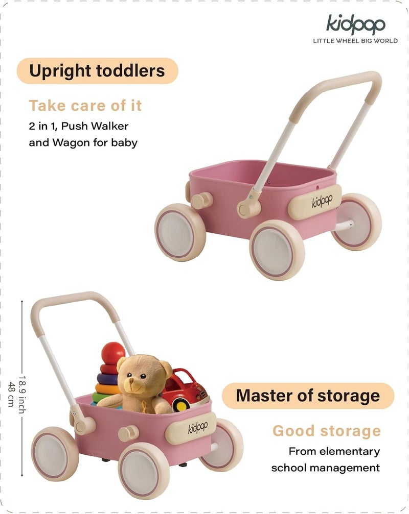 Kidpop عربة دفع للأطفال PULA بعجلات، عربة للأطفال الصغار للمتعلم الأول، ألعاب أطفال من 6 إلى 12 شهرًا، هدية عيد ميلاد لعمر سنة واحدة، للاستخدام داخل المنزل وخارجه (وردي) - Image 3