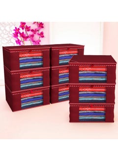 Kuber Industries Kuber Industries Non Woven Clothes Organizer For Wardrobe (Pack Of 9) - Storage Organizer For Saree | Shirts | Salwar Suit | Lehenga - Dress Organizer For Wardrobe - Saree Covers With Zip (Maroon)  - Image 1