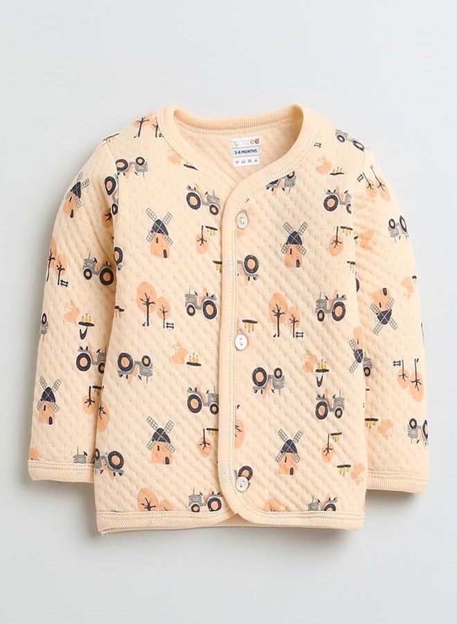 BUMZEE Light Orange Boys Full Sleeves Polyfill Winter Wear Set Age - 6-9 Months (Peb9817D-log) - Image 2