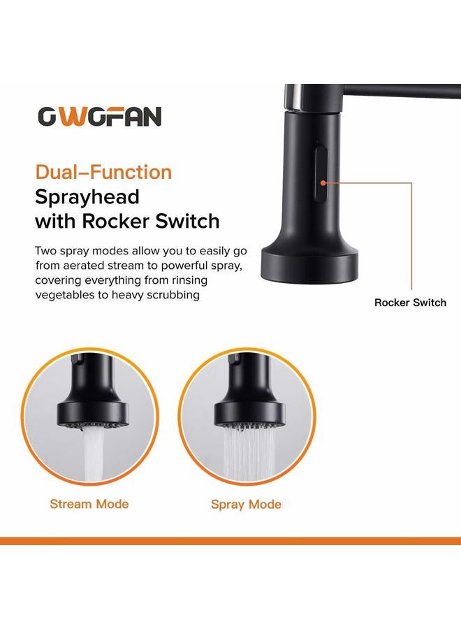 OWOFAN Modern Single Handle Spring Kitchen Faucet with Pull Down Spray, Matte Black Kitchen Sink Faucet 866080R - Image 4