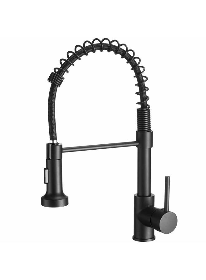 OWOFAN Modern Single Handle Spring Kitchen Faucet with Pull Down Spray, Matte Black Kitchen Sink Faucet 866080R - Image 1