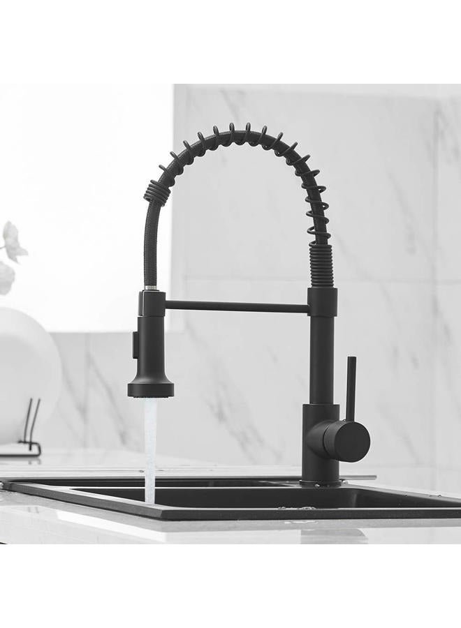 OWOFAN Modern Single Handle Spring Kitchen Faucet with Pull Down Spray, Matte Black Kitchen Sink Faucet 866080R - Image 3