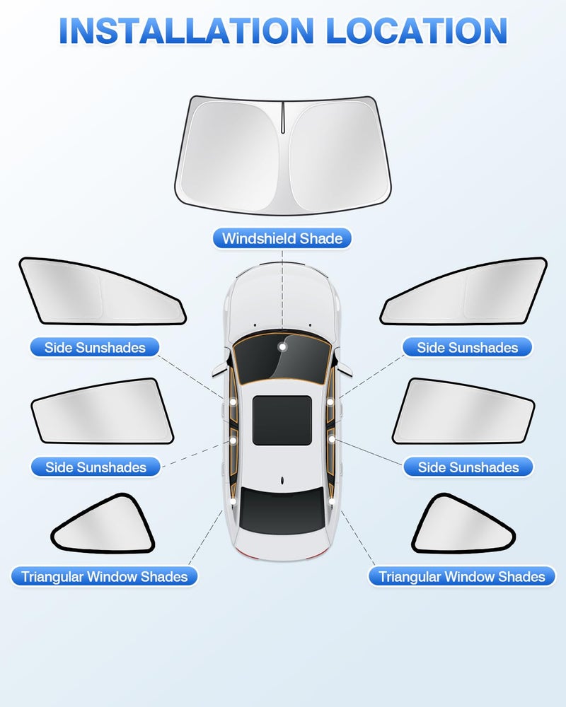 Canvcle Sunshades for Tesla Model 3 2016-2025 2026 (Fit Model 3 Highland) Accessories Windshield Sun Shade Side Rear Window Shade Cover Sun Visor Shield Privacy Protection Keep Vehicle Cool 7PCS - Image 5