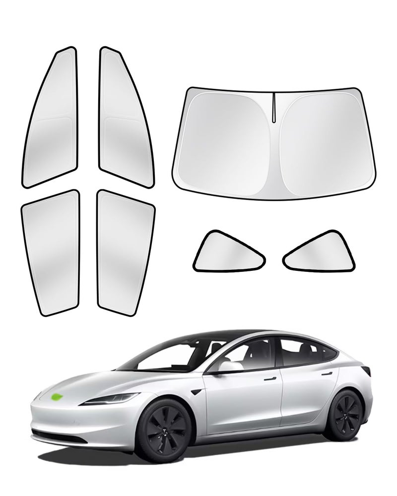 Canvcle Sunshades for Tesla Model 3 2016-2025 2026 (Fit Model 3 Highland) Accessories Windshield Sun Shade Side Rear Window Shade Cover Sun Visor Shield Privacy Protection Keep Vehicle Cool 7PCS - Image 1