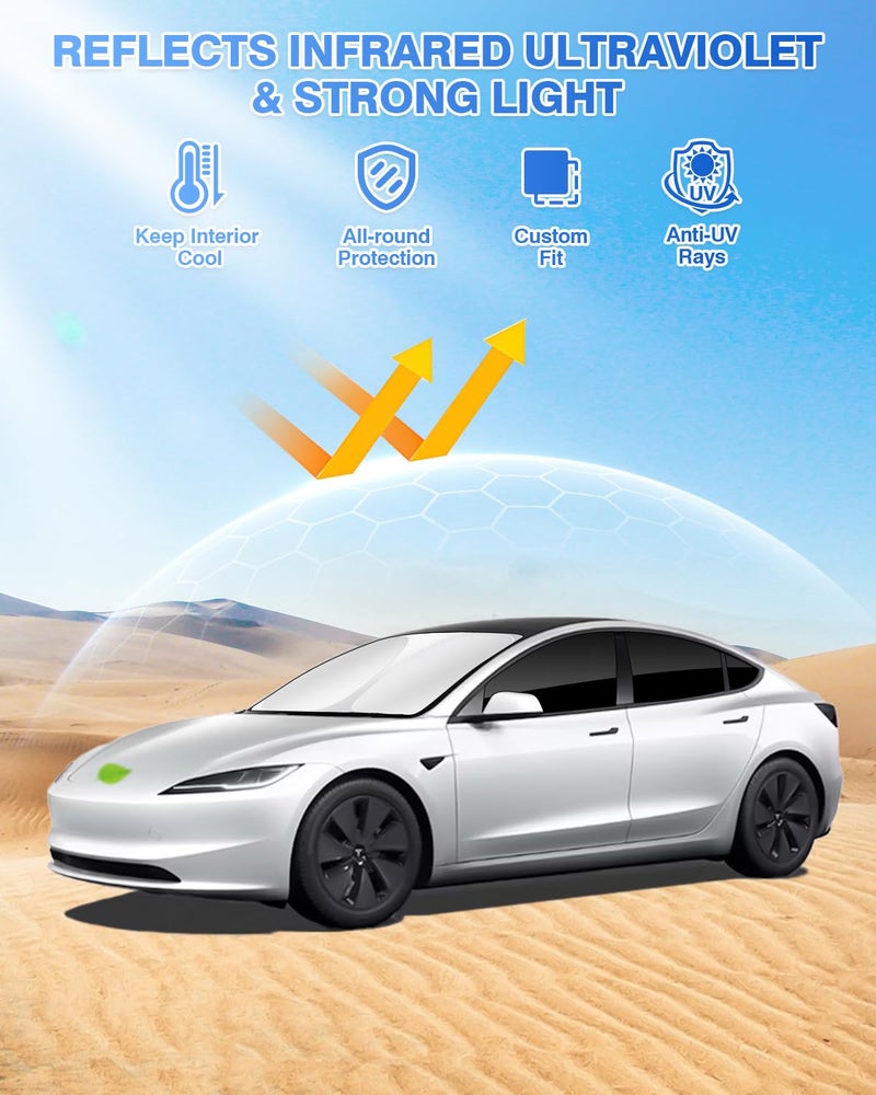 Canvcle Sunshades for Tesla Model 3 2016-2025 2026 (Fit Model 3 Highland) Accessories Windshield Sun Shade Side Rear Window Shade Cover Sun Visor Shield Privacy Protection Keep Vehicle Cool 7PCS - Image 2