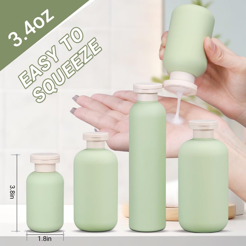 Asevat3.4Oz 3Pcs Green Plastic Refillable Travel Shampoo And Conditioner Bottles Plastic Refillable Travel Shampoo Bottles With Flip Cap Shampoo And Conditioner Dispenser - Image 2