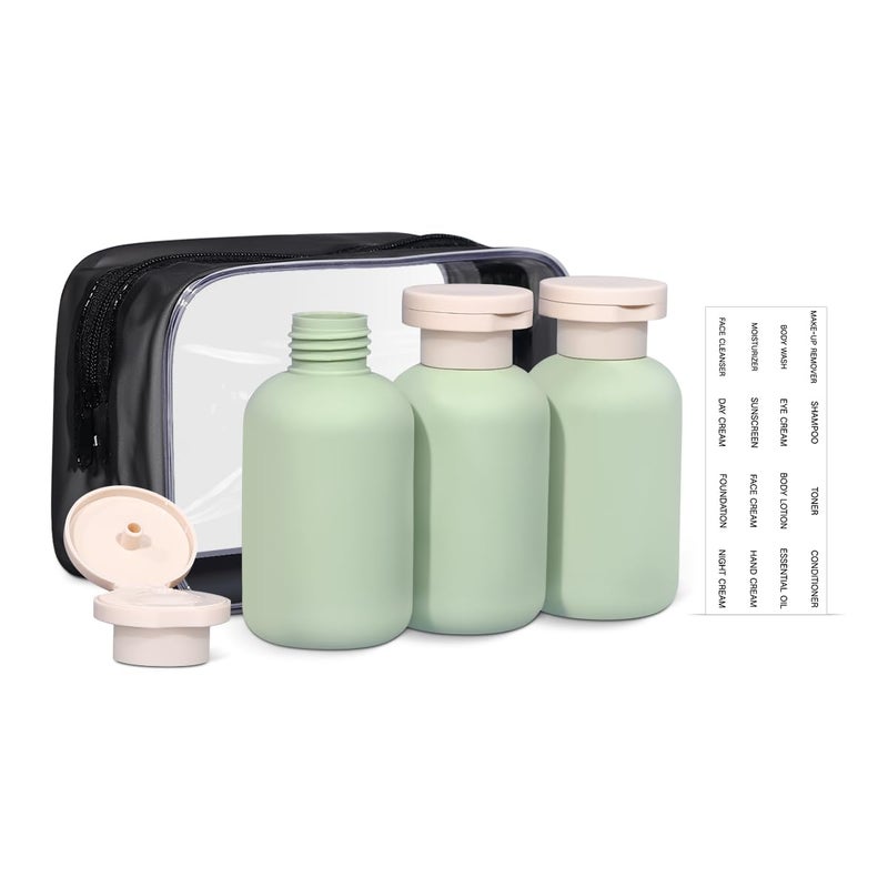 Asevat3.4Oz 3Pcs Green Plastic Refillable Travel Shampoo And Conditioner Bottles Plastic Refillable Travel Shampoo Bottles With Flip Cap Shampoo And Conditioner Dispenser - Image 1