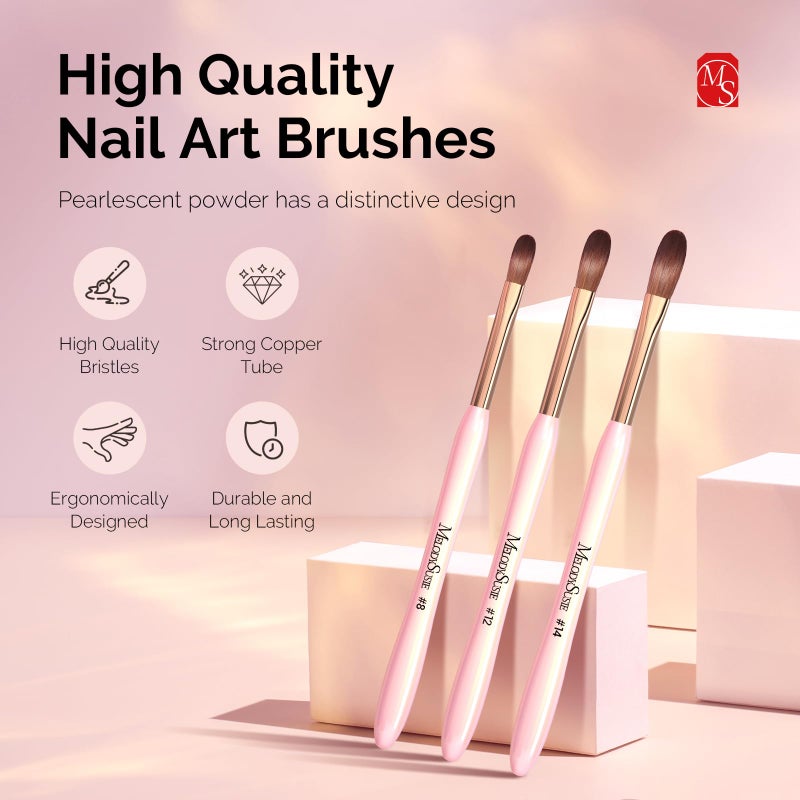 MelodySusie 3Pcs Acrylic Nail Brush Set, Size 8/12/14 Professional Nail Brushes for Acrylic Application Acrylic Powder Nail Extension and 3D Nail Carving for DIY Home Salon Nail Manicure Tool - Image 2
