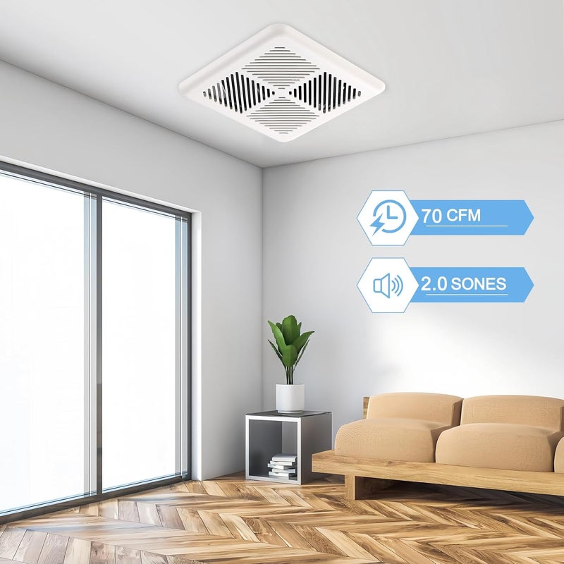 Tech Drive Very Quiet Bathroom Exhaust Fan - 70 CFM, 2.0 Sone, No Attic Access Needed, Energy Star Certified, Easy to Install,3-Inch Duct, Ceiling Mounted for Bathrooms Up to 75 Sq. Ft, White - Image 3