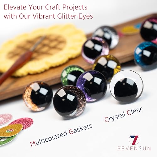 SEVENSUN 16mm Sparkling Off-Centered Glitter Safety Eyes, 128 pcs 10 Colors 3D Moon Glitter Eyes with Washers, Doll Making Stuffed Craft Crochet Safety Eyes for Crocheting Amigurumi - Image 3