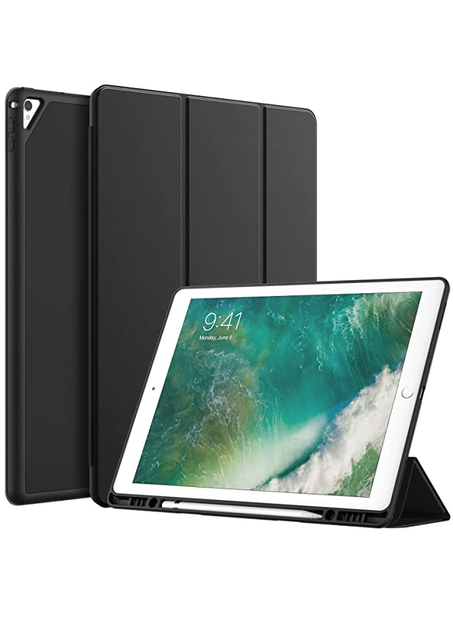Jetech حافظة لجهاز iPad Pro مقاس 12.9 بوصة (موديل 2015/2017، الجيل الأول/الثاني) مع حامل قلم، غطاء رفيع للكمبيوتر اللوحي مع ظهر ناعم من مادة TPU، خاصية الإيقاظ/النوم التلقائي (أسود) - Image 1