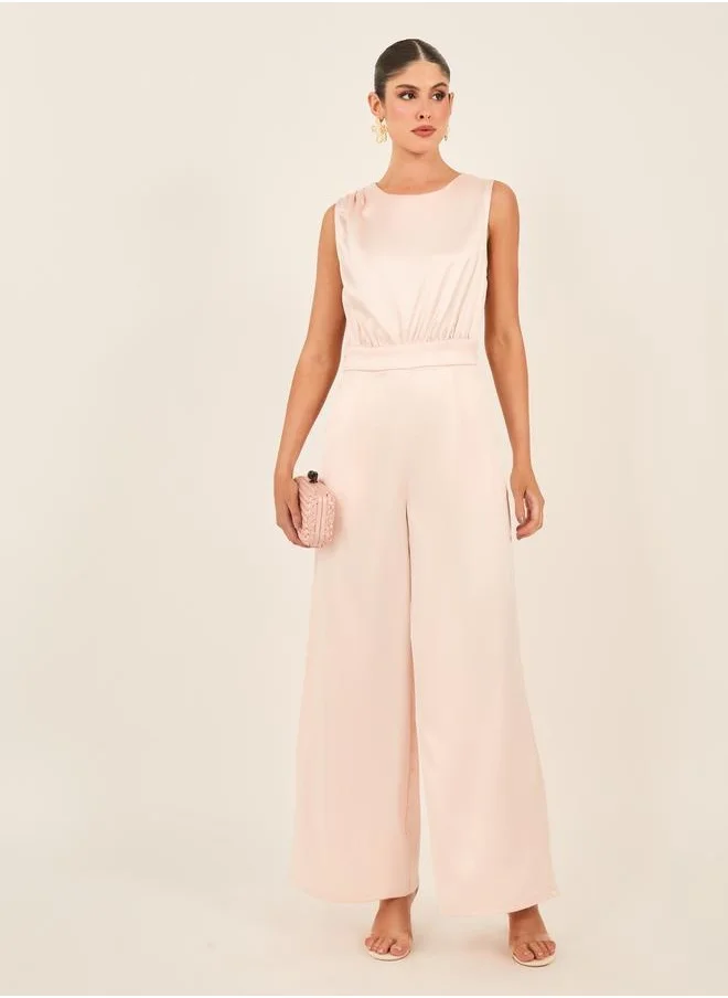 ستايلي Satin Sleeveless Round Neck Jumpsuit