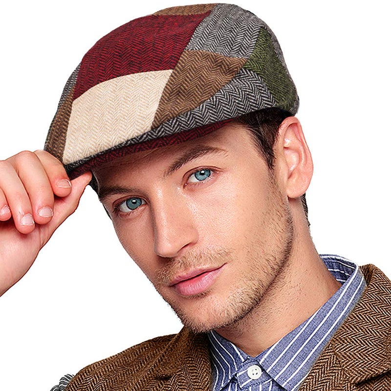LADYBRO 20s Accessories Ivy Newsboy Cap Winter Hat for Men (Patchwork 02, L/XL, 7 5/8) - Image 1