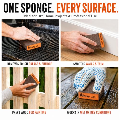 Afruxy Sanding Sponge, 60/80/120/180/220/320 Grit 6-Pack with Protective Gloves, Coarse Fine Medium Grit Sanding Block, Reusable Dry Wet Sanding Blocks for Wood, Drywall,Metal, Fine Sandpaper Sand Block - Image 4