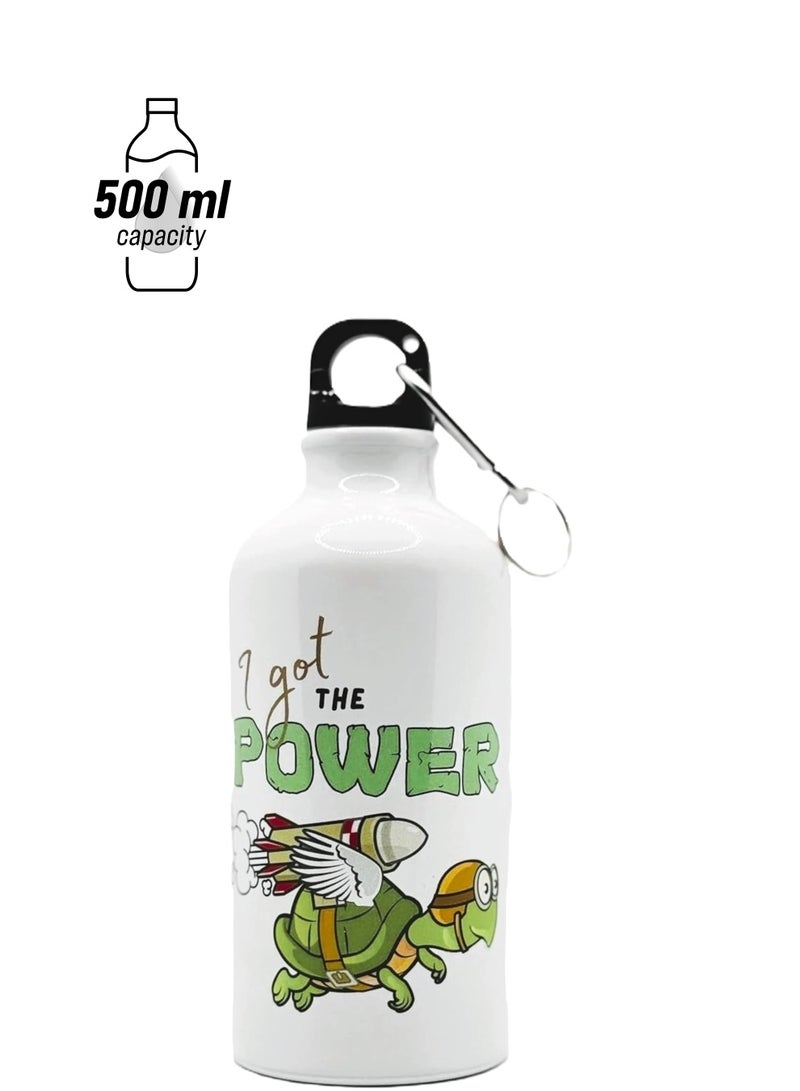 سيستازافاري زجاجة مياه للأطفال، 500 مل، طباعة على الجانب الأمامي من I Got the Power Jetpack Tortoise، للمدرسة، والسفر، والأنشطة، والرياضة، والأولاد، والبنات - Image 1