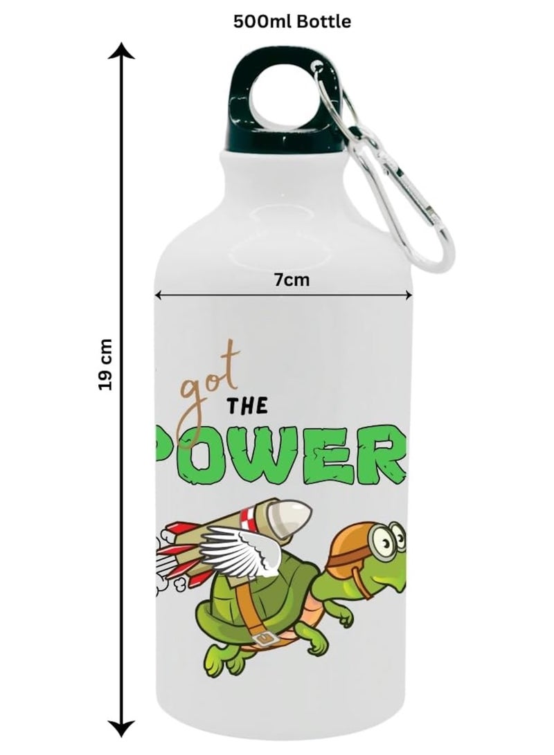 سيستازافاري زجاجة مياه للأطفال، 500 مل، طباعة على الجانب الأمامي من I Got the Power Jetpack Tortoise، للمدرسة، والسفر، والأنشطة، والرياضة، والأولاد، والبنات - Image 3