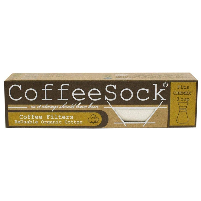 CoffeeSock â€™The Originalâ€™ Reusable 100% Organic Cotton Coffee Filters - 2 pack Made to Fit ChemexÂ® 3 cup | Coffee Sock Cloth Coffee Filter | Organic Cotton Alternative â€“ Zero-waste - Eco-Friendly X3