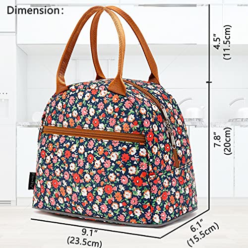 FlowFly Insulated Lunch Cooler Bag - Tote Bag Organizer for Women/Men, Floral#Red - Image 3