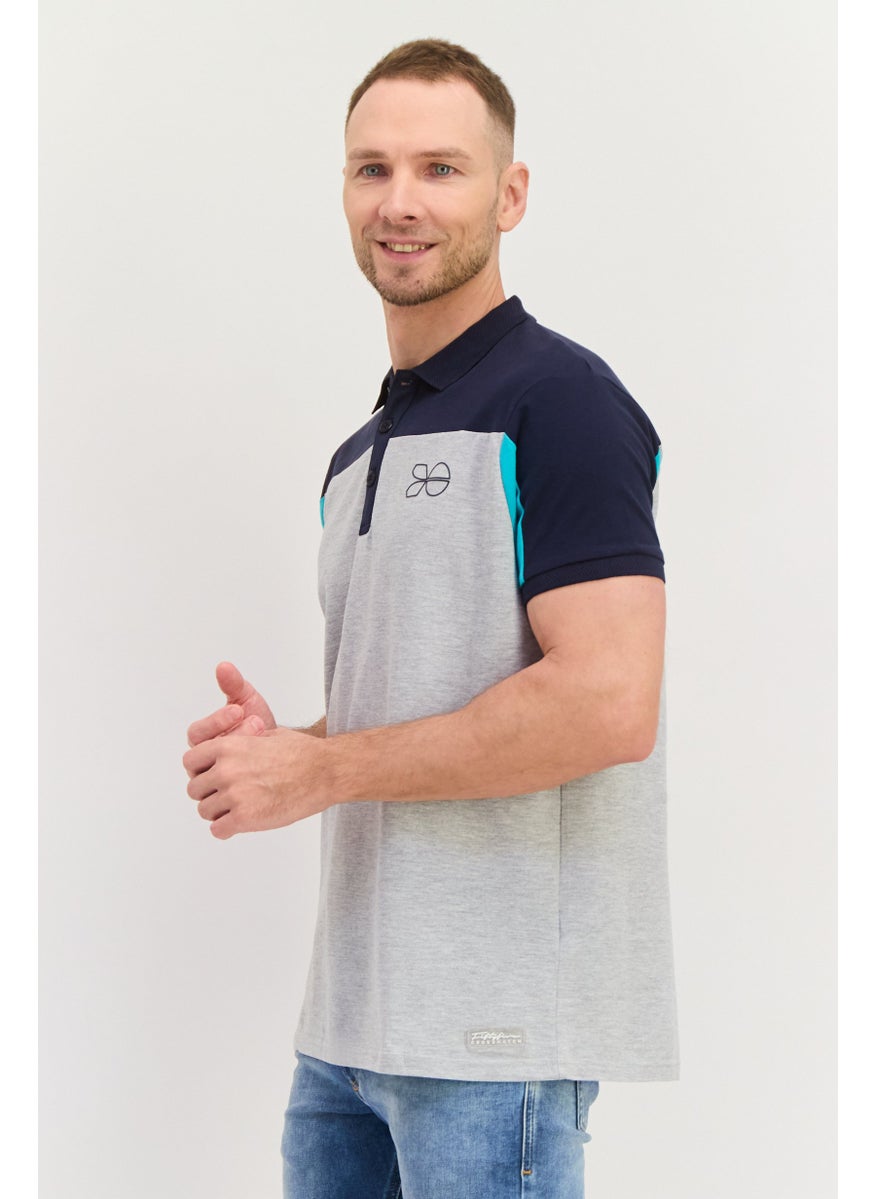 CROSSHATCH Men Regular Fit Brand Logo Short Sleeves Polo Shirt, Grey  - Image 2