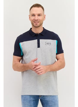 Men Regular Fit Brand Logo Short Sleeves Polo Shirt, Grey