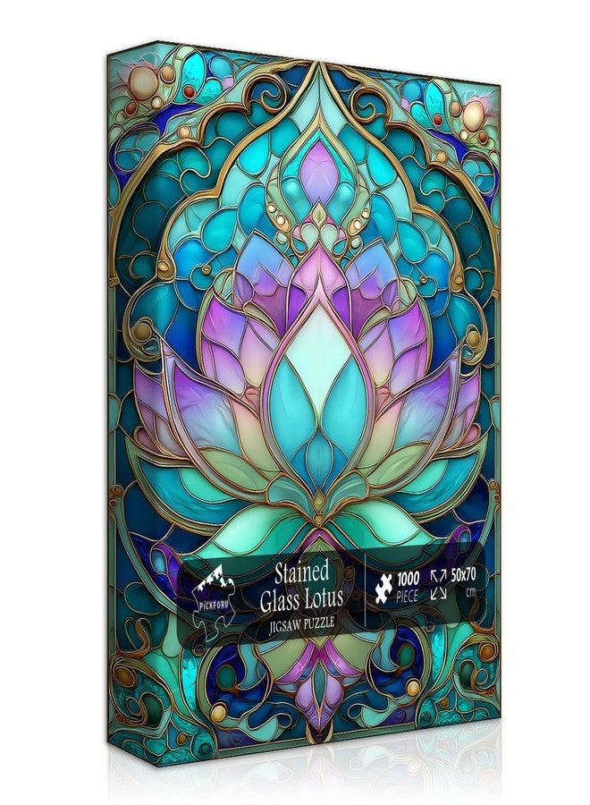 PICKFORU Stained Glass Lotus Flower Puzzle for Adults 1000 Pieces，Vintage Mandala Lotus Floral Jigsaw Puzzle,Beautiful Stained Glass Hard Impossible Puzzle, Aesthetic Puzzles Challenge - Image 1