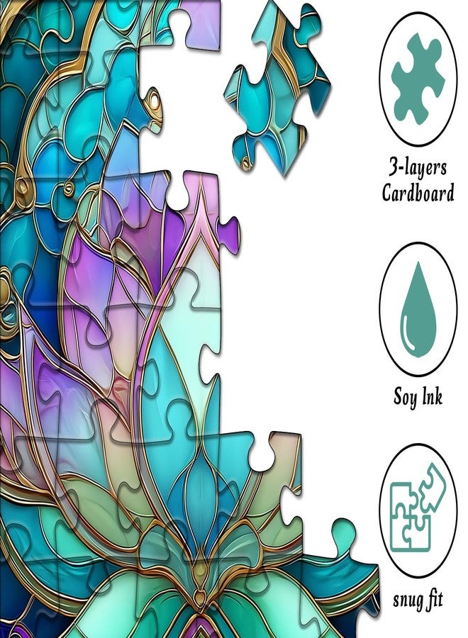 PICKFORU Stained Glass Lotus Flower Puzzle for Adults 1000 Pieces，Vintage Mandala Lotus Floral Jigsaw Puzzle,Beautiful Stained Glass Hard Impossible Puzzle, Aesthetic Puzzles Challenge - Image 3