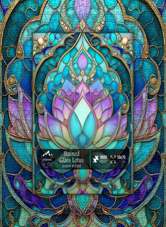 PICKFORU Stained Glass Lotus Flower Puzzle for Adults 1000 Pieces，Vintage Mandala Lotus Floral Jigsaw Puzzle,Beautiful Stained Glass Hard Impossible Puzzle, Aesthetic Puzzles Challenge - Image 4