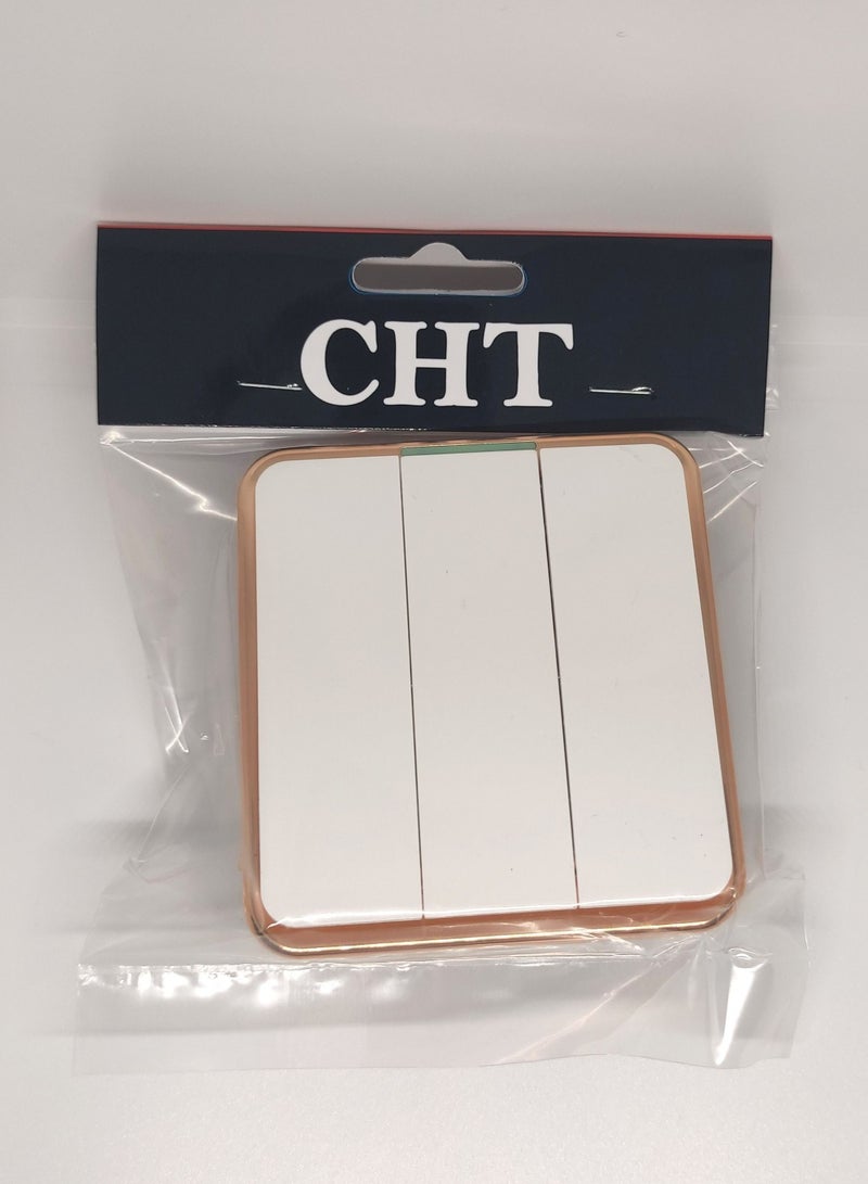 CHT 3 Gang Wall Switch White/Gold - Image 2