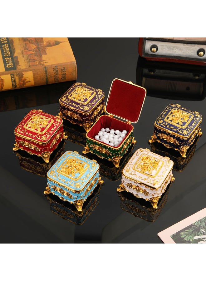 Vintage Enamel Metal Jewelry Box, Rose Pattern Trinket Organizer for Rings, Earrings & Necklaces - Image 3