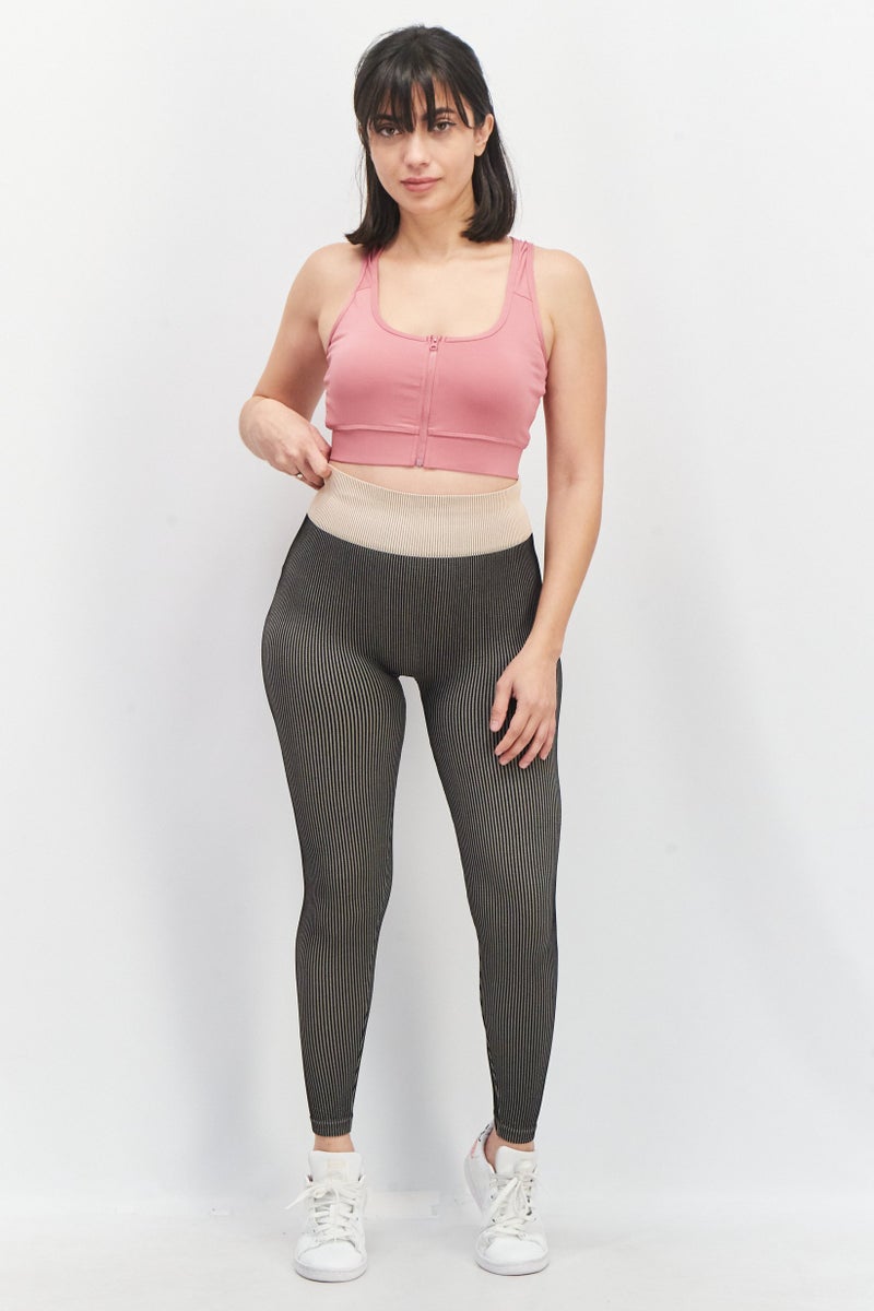 SOUTH BEACH Women Pull-On Ribbed Leggings, Black Combo - Image 4