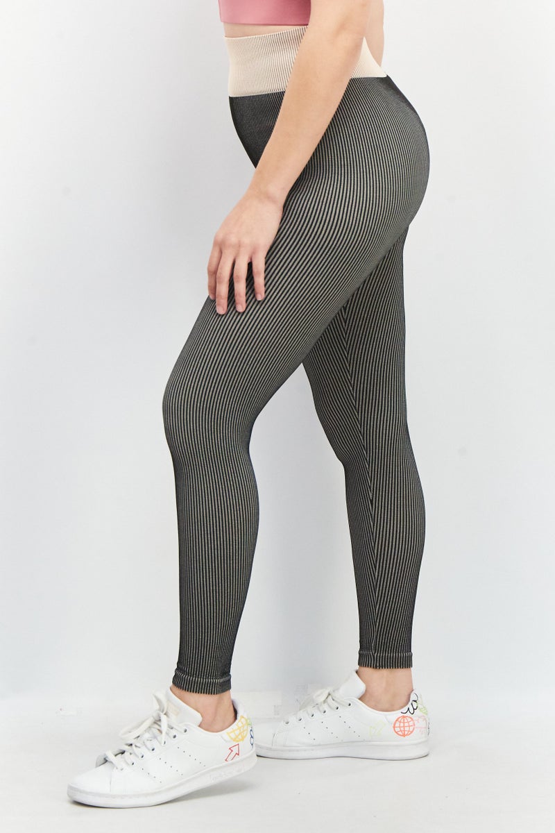 SOUTH BEACH Women Pull-On Ribbed Leggings, Black Combo - Image 2