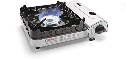 Chef Master 15000 BTU Output Portable Butane Camping Stove Double WindGuard Portable Stove Burner Piezo Click Ignition for Emergencies Tailgating Hiking Backpacking  Camping Essentials  90019
