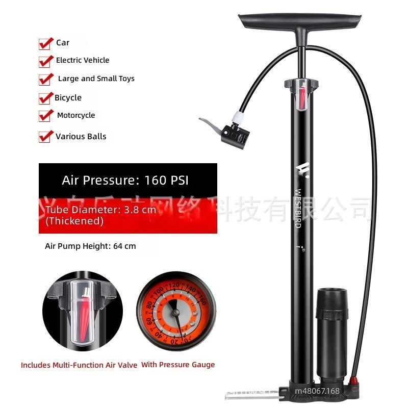 WEST BIKING High Pressure Air Pump for Bicycle, Car, Basketball, Electric Bike, Motorcycle - Portable Home Use, 160PSI, Aluminum Alloy, Presta/Schrader Valve