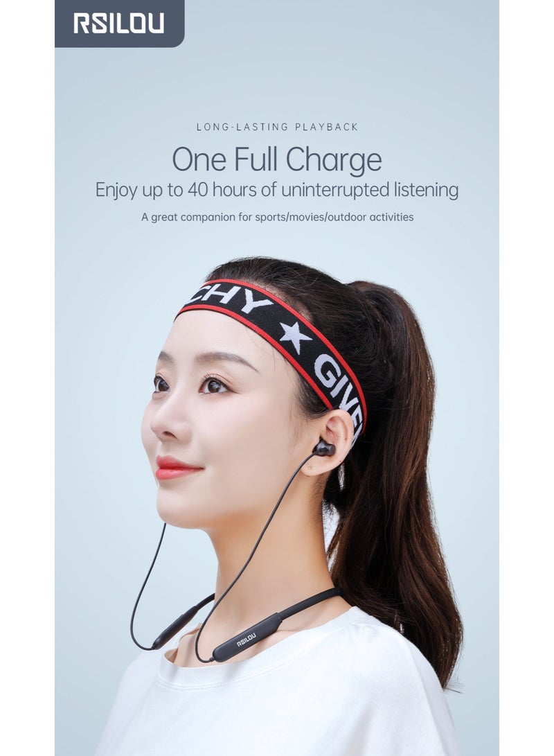 RSILOU-R3012 Neckband Wireless Bluetooth Headset | Long Battery Life | Lightweight & Comfortable In-Ear Headphones with Built-in Mic | Compatible with iPhone, Samsung, Huawei & More - Image 4