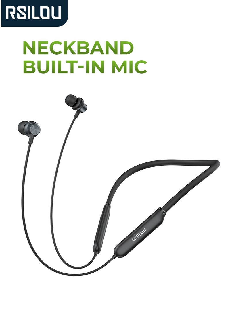 RSILOU-R3012 Neckband Wireless Bluetooth Headset | Long Battery Life | Lightweight & Comfortable In-Ear Headphones with Built-in Mic | Compatible with iPhone, Samsung, Huawei & More - Image 1