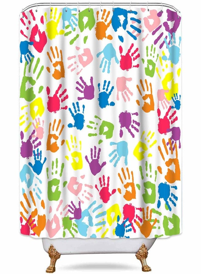 NTETSN Handprint Bathroom Curtain Watercolor Rainbow Color Bathroom Curtain for Kids Bathroom Curtain, Washable Polyester Fabric Shower Curtains, 72 X 72 Inches,LYNT128-72 - Image 1