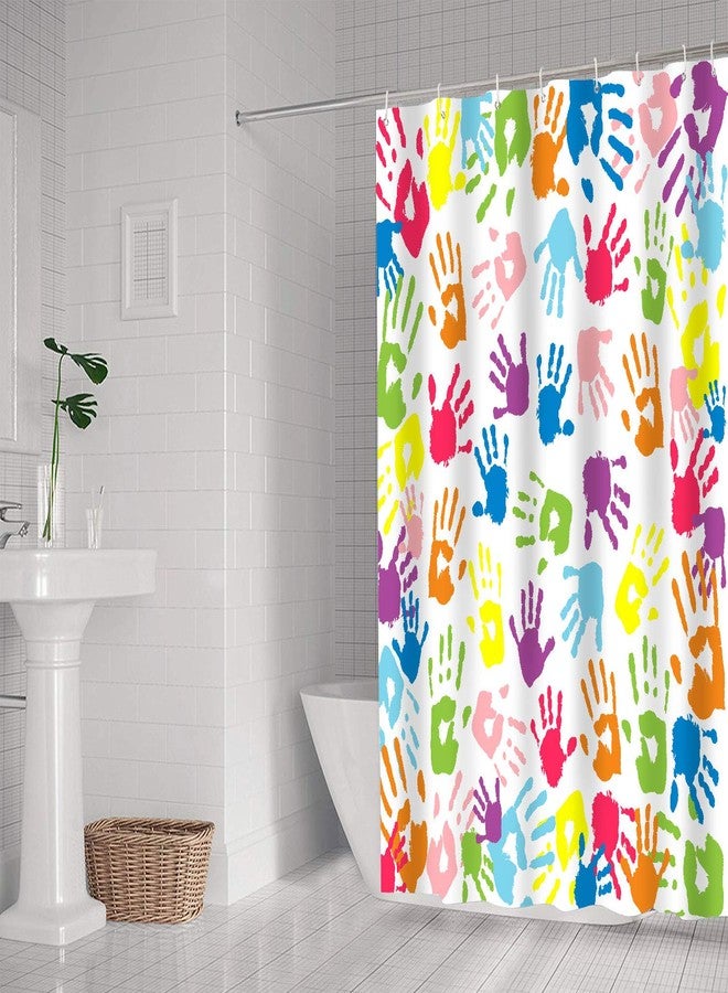 NTETSN Handprint Bathroom Curtain Watercolor Rainbow Color Bathroom Curtain for Kids Bathroom Curtain, Washable Polyester Fabric Shower Curtains, 72 X 72 Inches,LYNT128-72 - Image 3