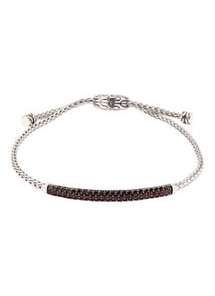 Classic Chain Sterling Silver and Garnet Bar Bolo Bracelet for Women One Size