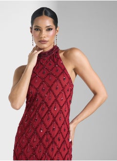 Namshi x Halter Neck Sequinned Dress  - Image 3