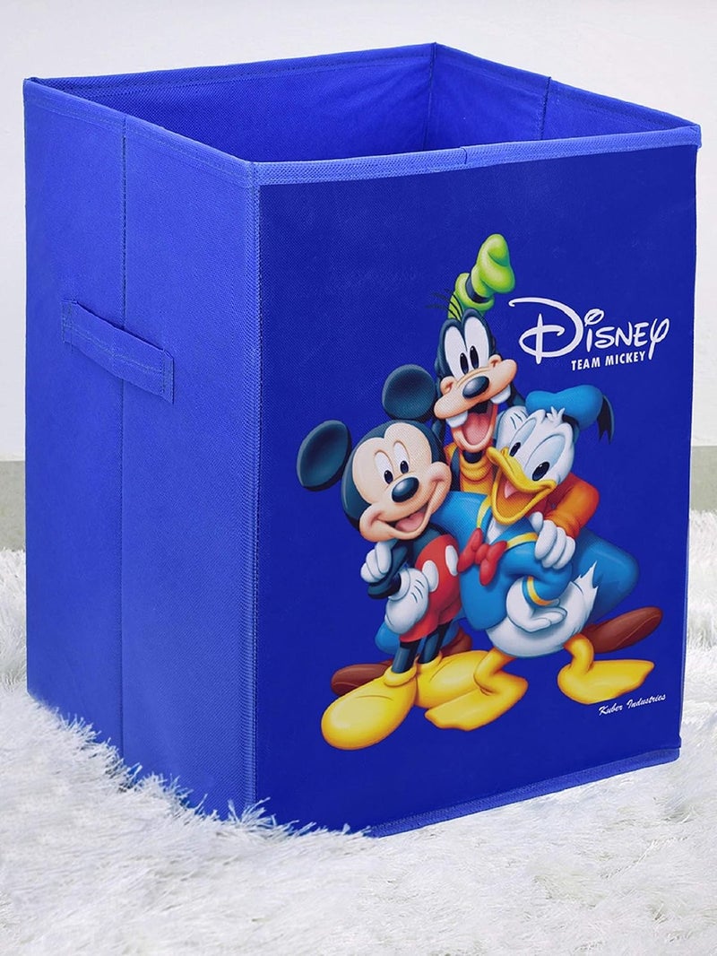 Kuber Industries Disney Team Mickey Print Non Woven Fabric Foldable Laundry Basket Toy Storage Basket Cloth Storage Basket with Handles Royal BlueKUBMART1194 - Image 1