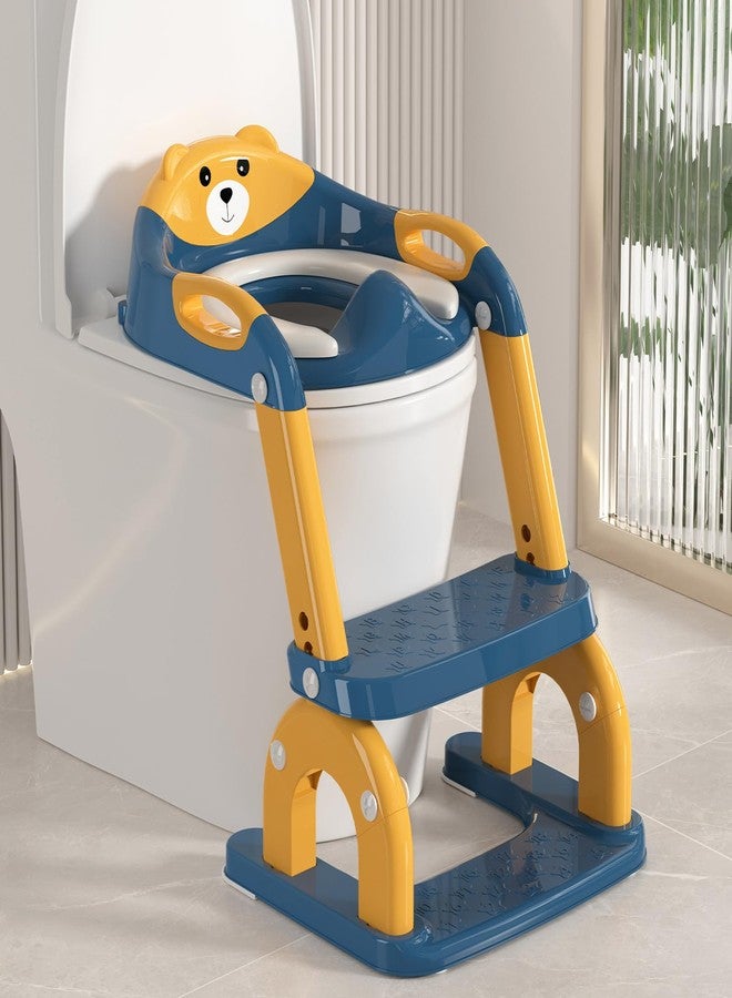 WAAYAA 2 in 1 Potty Training Seat with Ladder for Toddler, Upgraded Adjustable Height Potty Training Toilet Splash Guard Anti-Slip Pad Step Stool for Boys and Girls(Yellow and Blue) - Image 1