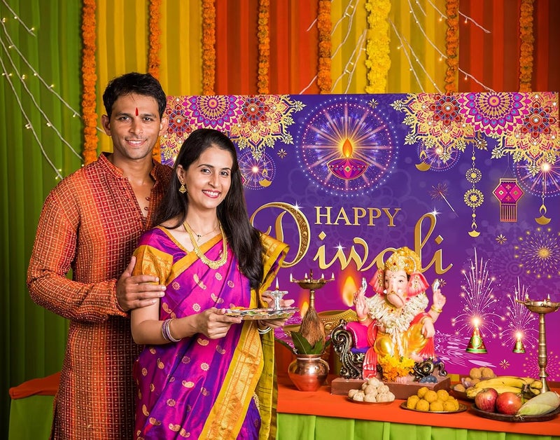 ARS Happy Diwali Backdrop for Home Diwali Banner Backdrop Festival of Lights Banner Deepavali Decorations Diwali Photo Booth Props Diwali Decorations - Image 2