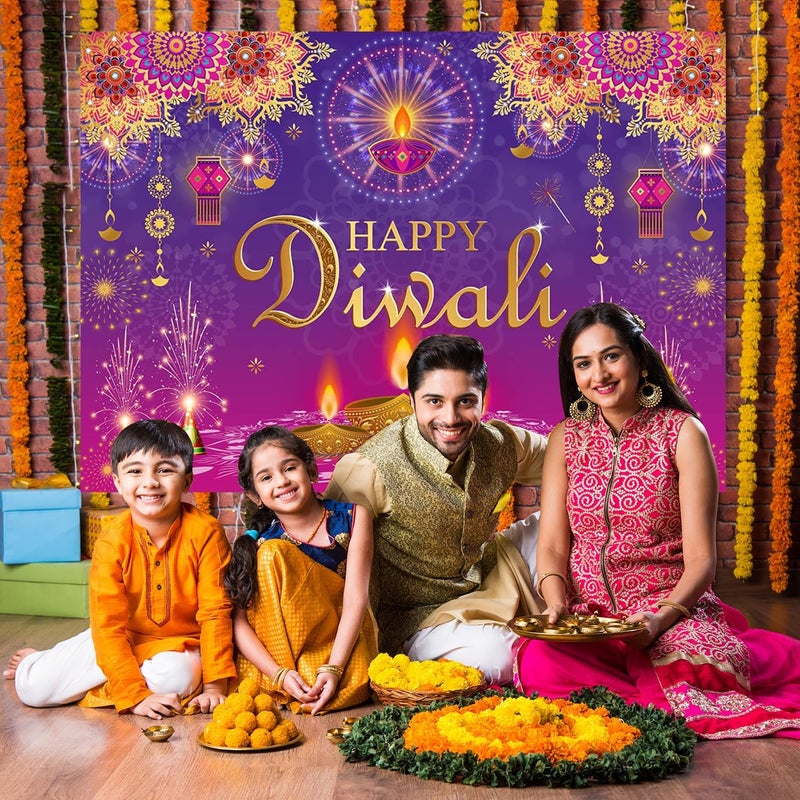 ARS Happy Diwali Backdrop for Home Diwali Banner Backdrop Festival of Lights Banner Deepavali Decorations Diwali Photo Booth Props Diwali Decorations - Image 3
