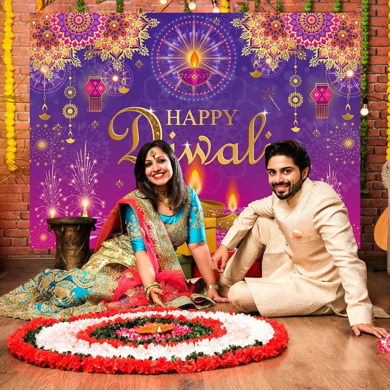 ARS Happy Diwali Backdrop for Home Diwali Banner Backdrop Festival of Lights Banner Deepavali Decorations Diwali Photo Booth Props Diwali Decorations - Image 5