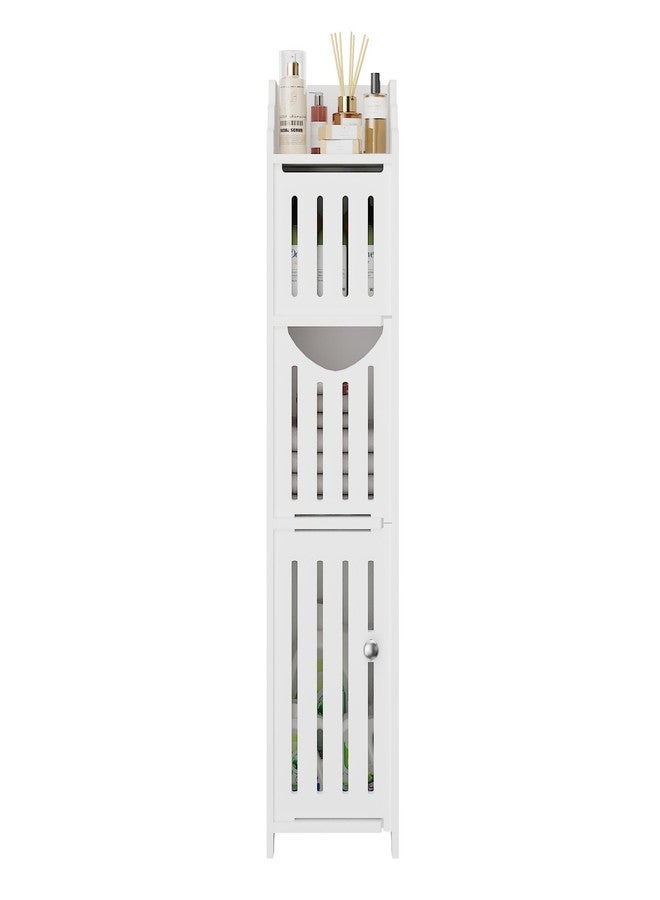 VECELO Bathroom Cabinet, Small Storage Cabinet with Toilet Paper Scroll,Corner Cabinet with Farmhouse Style Door for Bathroom Narrow Corner Space,Pearl White - Image 1