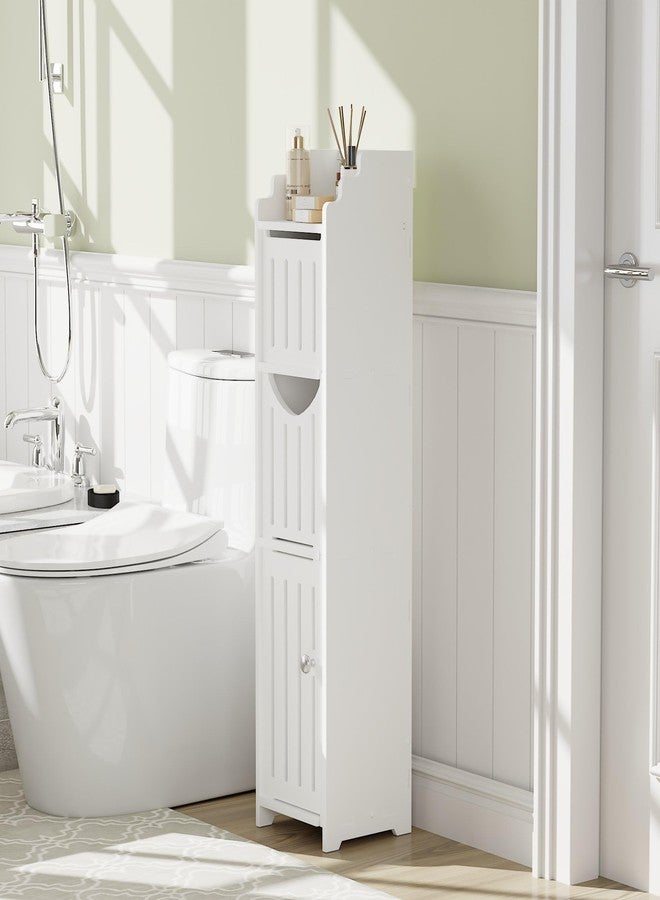 VECELO Bathroom Cabinet, Small Storage Cabinet with Toilet Paper Scroll,Corner Cabinet with Farmhouse Style Door for Bathroom Narrow Corner Space,Pearl White - Image 3
